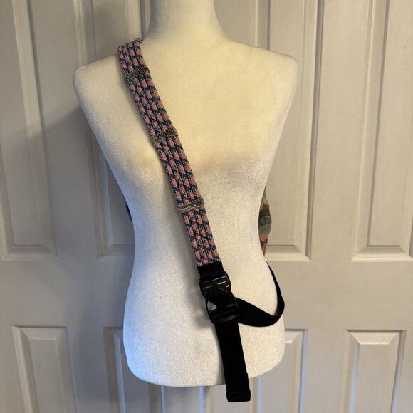 Kavu Rope Sling Bag Pink Teal Geometric Print Multiple Zipper Pockets - Picture 6 of 15